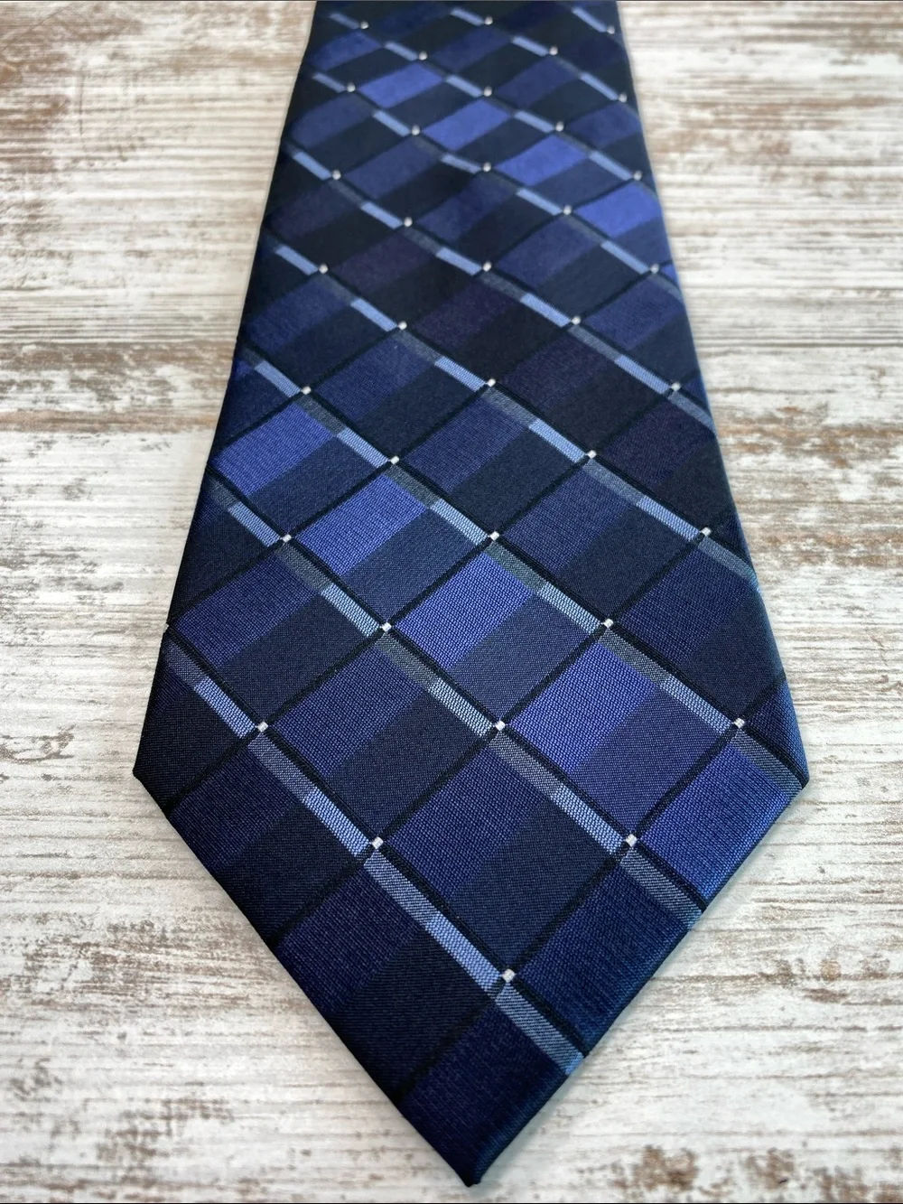 Arrow USA 1851 Blue Plaid Tie Mens 58x3.5 Navy Check Necktie Silk Blend